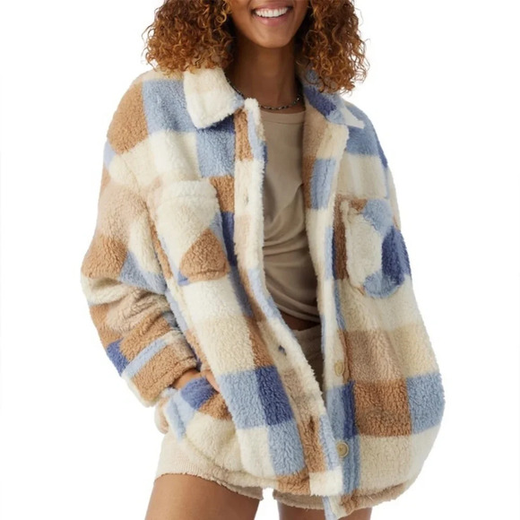 O'Neill Jackets & Blazers - O'Neill Heath Plaid High Pile Fleece Jacket, winter white